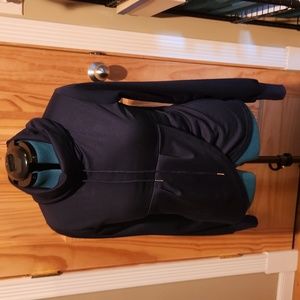 Blue cowl neck sweatshirt with draped front